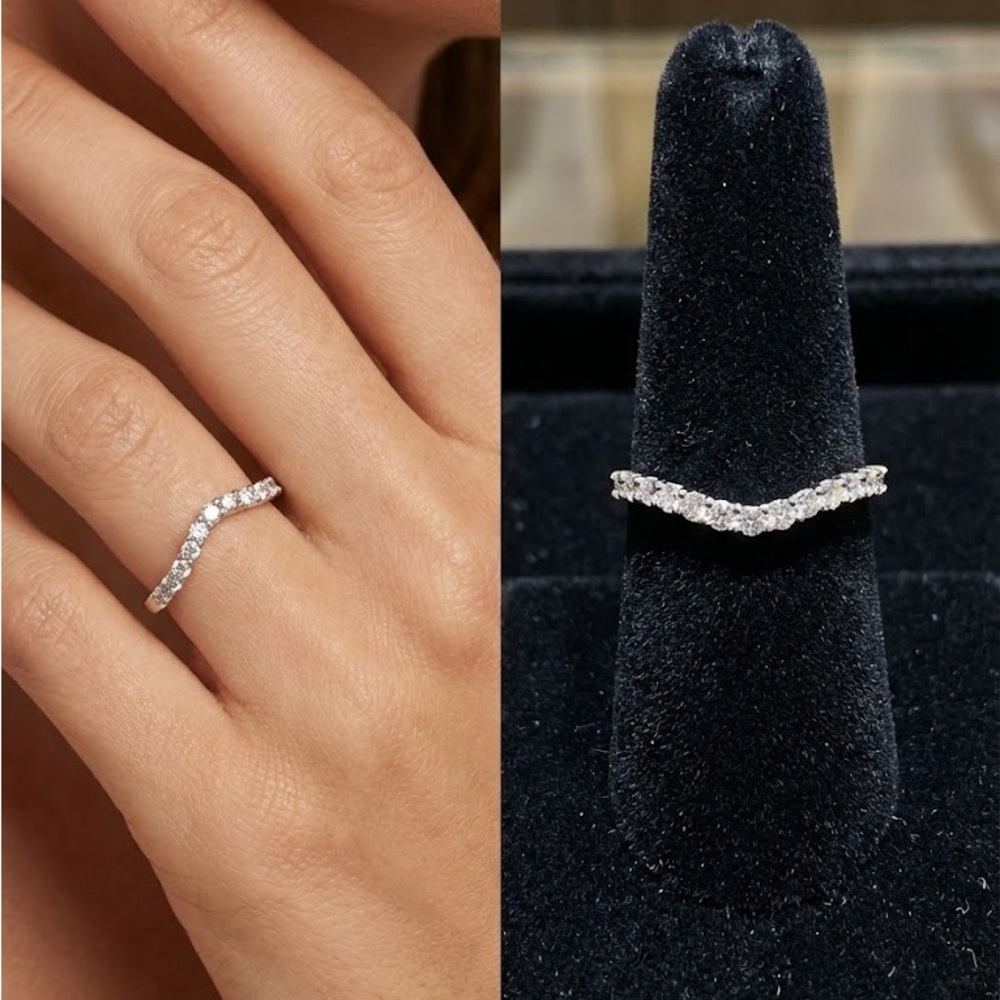 NWT Two .32 CT Moissanite and White Gold Women's Band Size 8